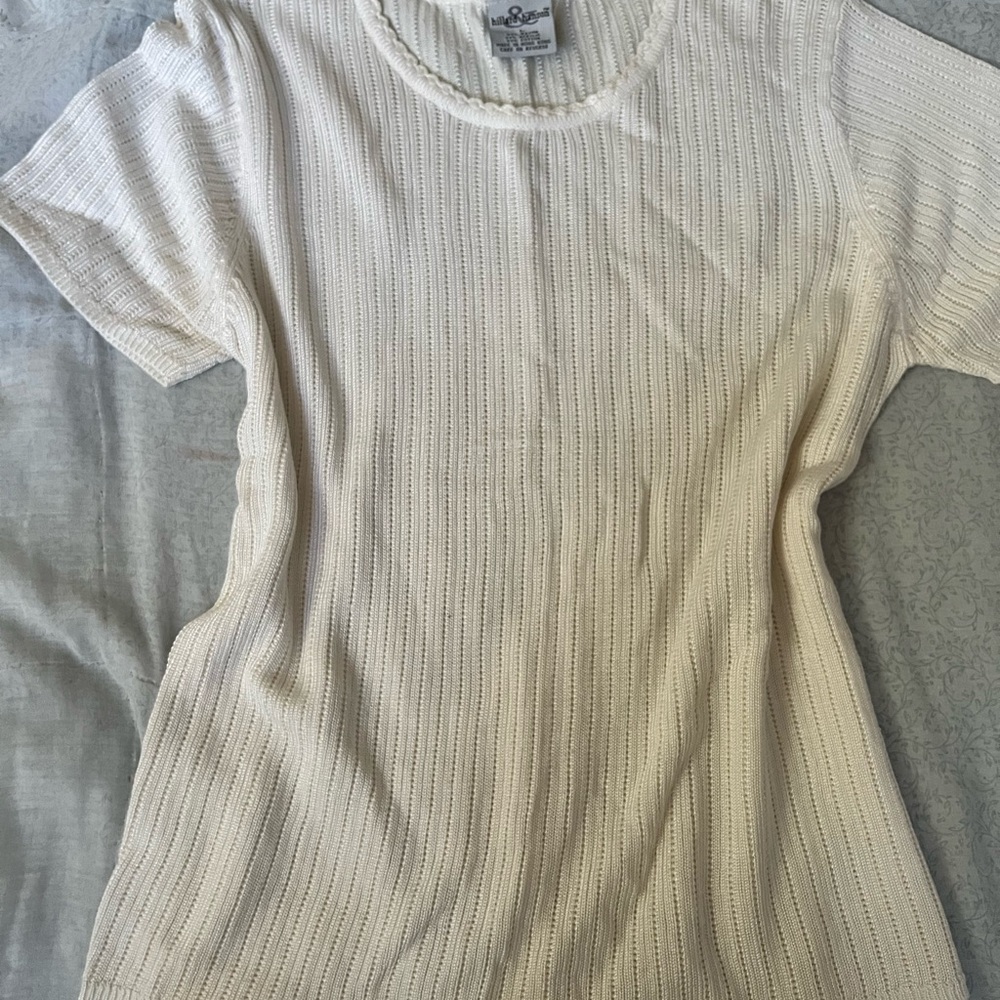 Hillard & Hanson Cream Openwork Knit Top